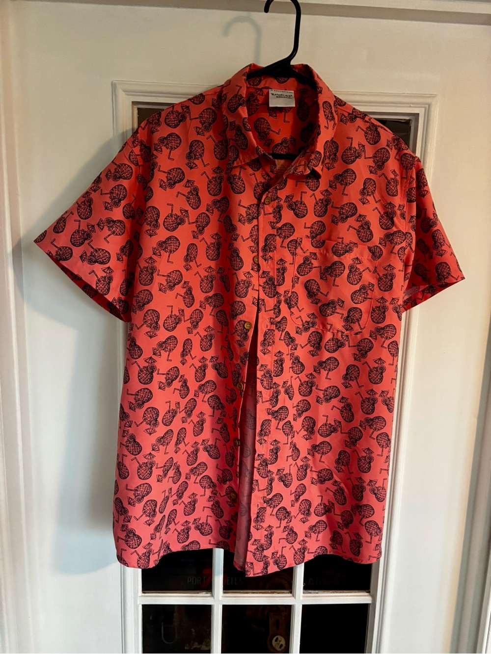 RAINFOREST Coral Short-Sleeve Button-Down with Black Print